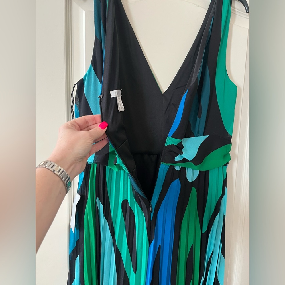 London Times Elegant Multicolor Sleeveless Double V Dress Women’s Size 10 - Picture 5 of 14